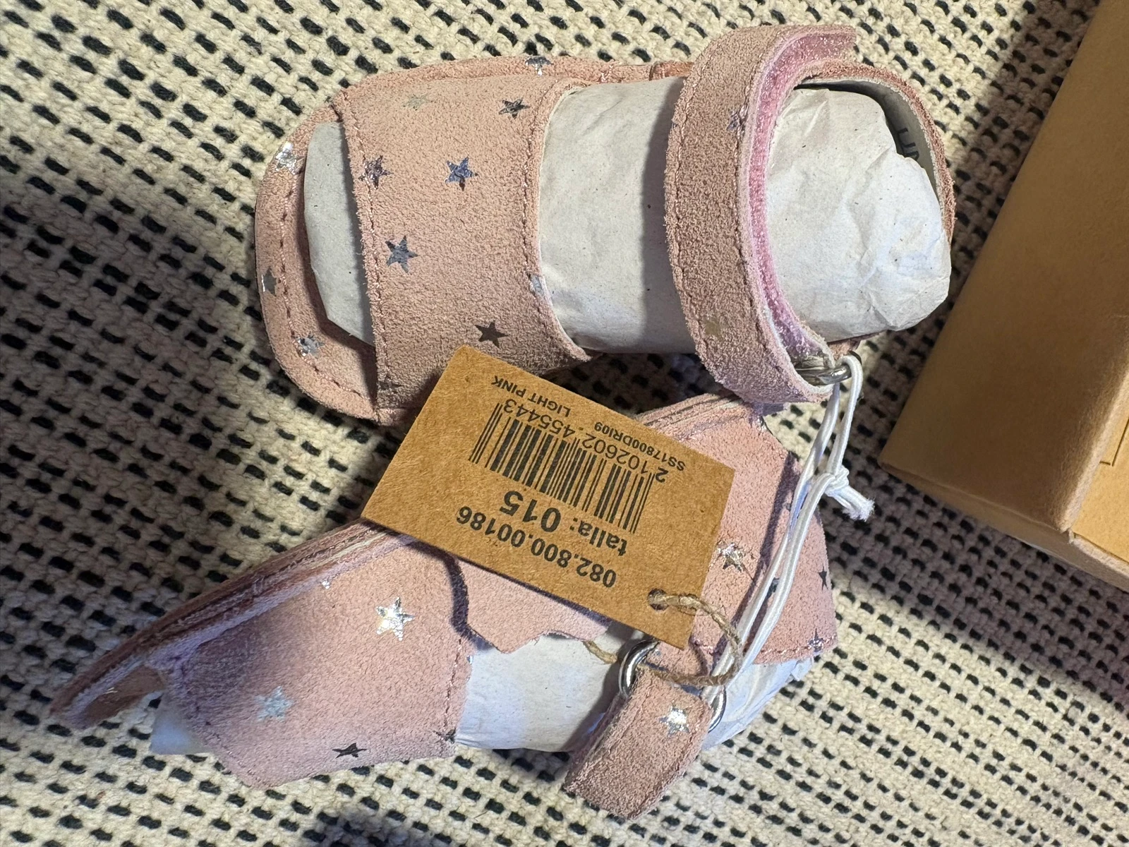 pink baby sandals with stars leather single size 15/16 for 3-6 months – photo 2
